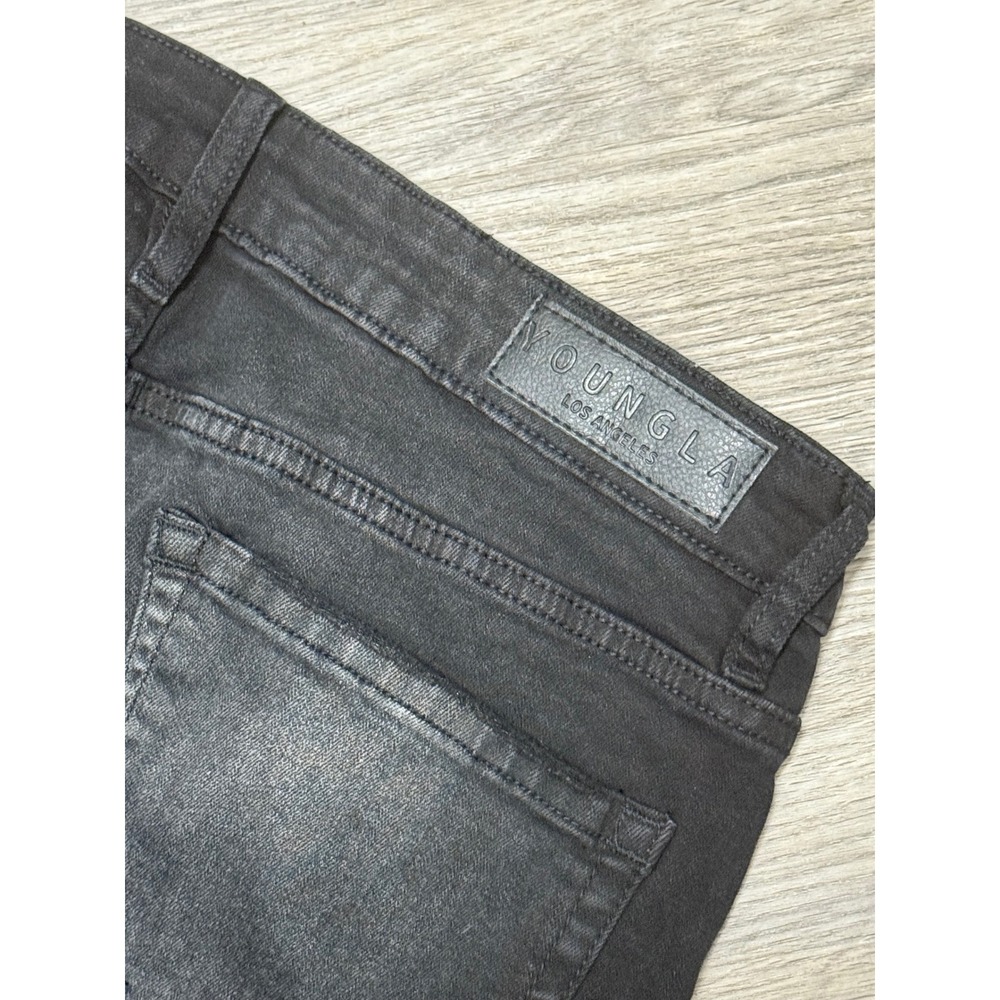 YoungLA Mens Distressed Skinny Jeans Black Faded Ankle Zip Denim 34 x 32 - Picture 10 of 11